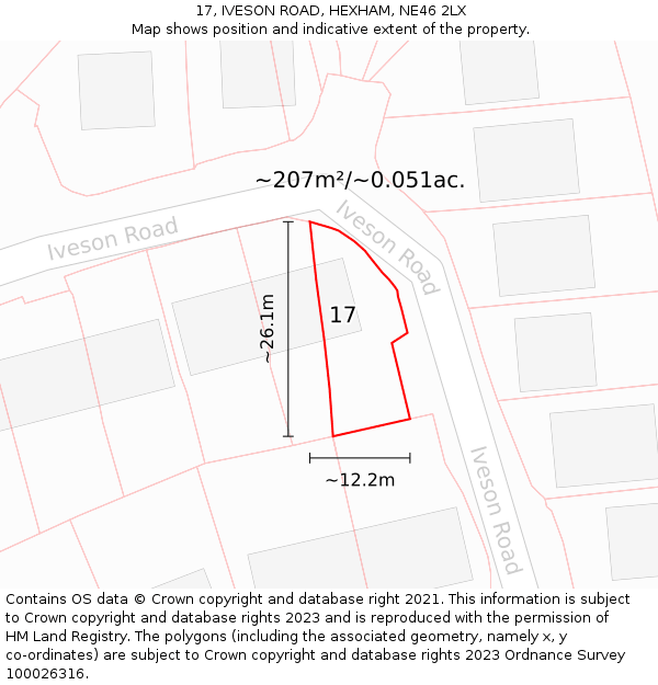 17, IVESON ROAD, HEXHAM, NE46 2LX: Plot and title map