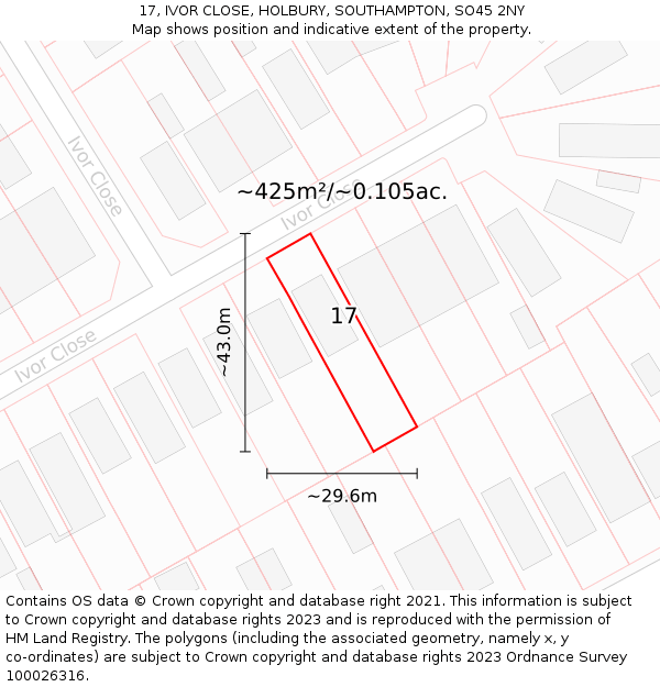 17, IVOR CLOSE, HOLBURY, SOUTHAMPTON, SO45 2NY: Plot and title map