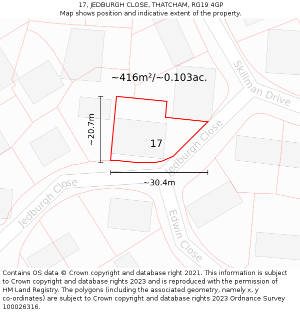 17, JEDBURGH CLOSE, THATCHAM, RG19 4GP: Plot and title map