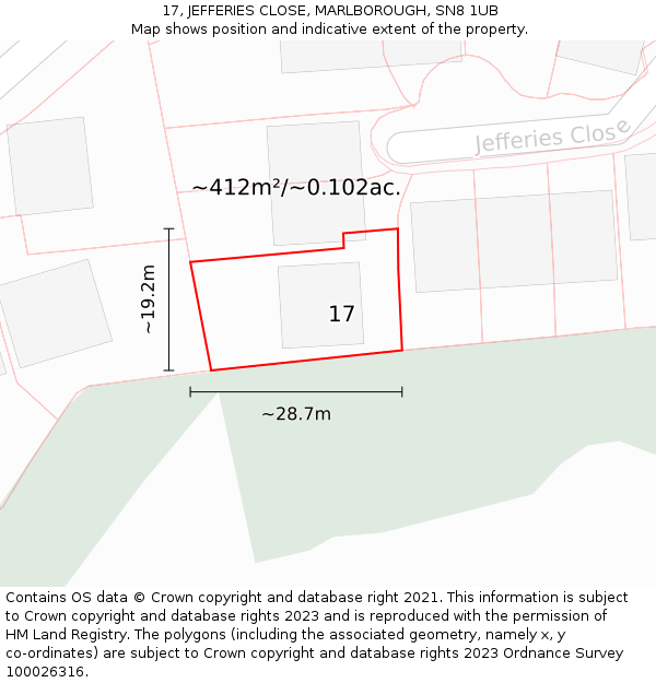 17, JEFFERIES CLOSE, MARLBOROUGH, SN8 1UB: Plot and title map