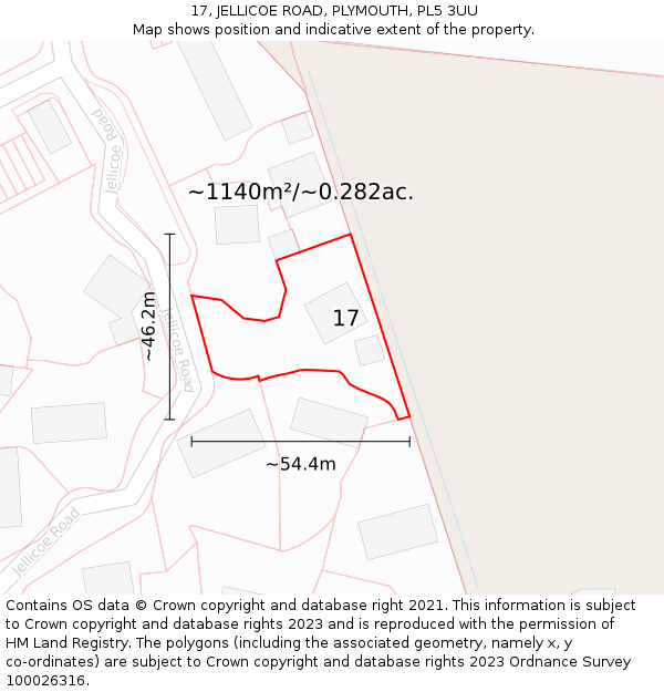 17, JELLICOE ROAD, PLYMOUTH, PL5 3UU: Plot and title map