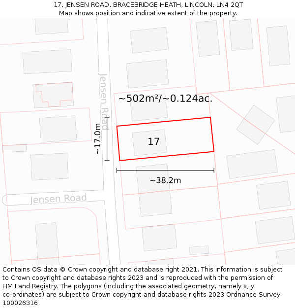 17, JENSEN ROAD, BRACEBRIDGE HEATH, LINCOLN, LN4 2QT: Plot and title map