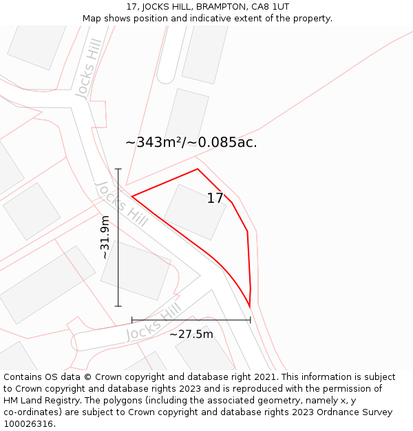 17, JOCKS HILL, BRAMPTON, CA8 1UT: Plot and title map