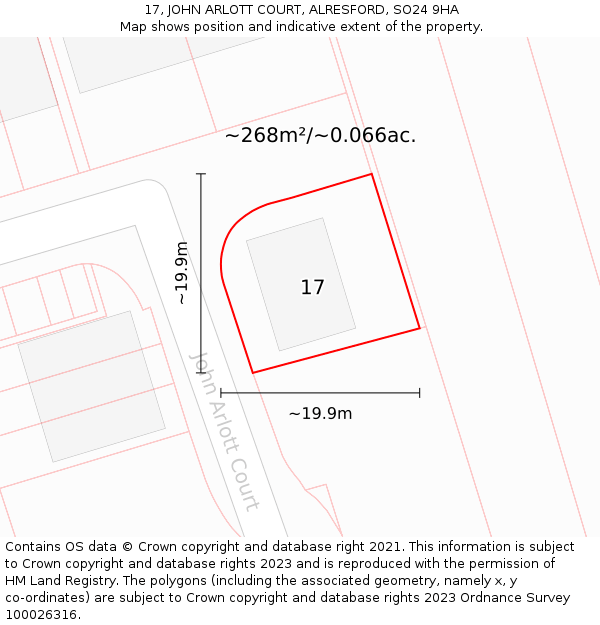 17, JOHN ARLOTT COURT, ALRESFORD, SO24 9HA: Plot and title map