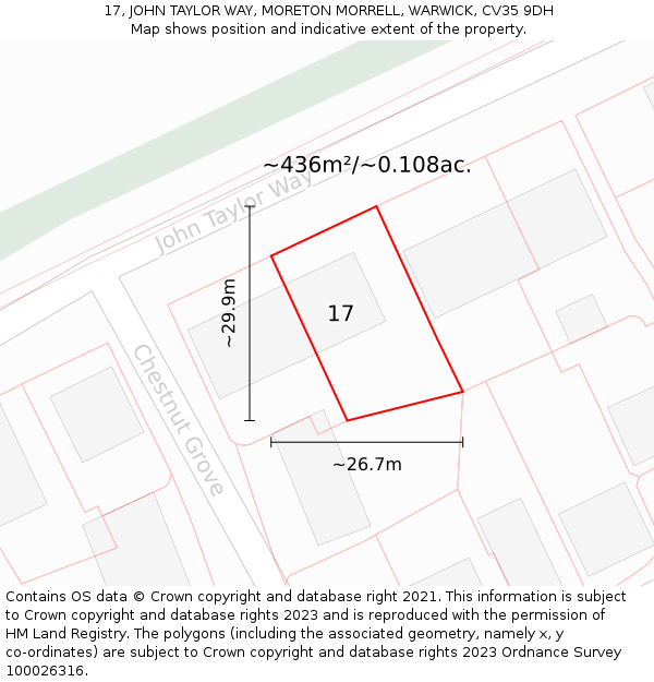 17, JOHN TAYLOR WAY, MORETON MORRELL, WARWICK, CV35 9DH: Plot and title map