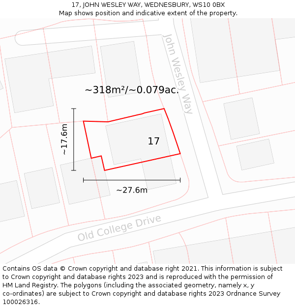 17, JOHN WESLEY WAY, WEDNESBURY, WS10 0BX: Plot and title map