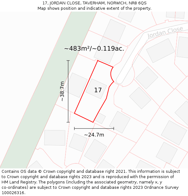 17, JORDAN CLOSE, TAVERHAM, NORWICH, NR8 6QS: Plot and title map