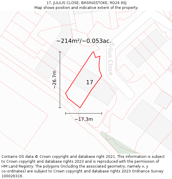 17, JULIUS CLOSE, BASINGSTOKE, RG24 9SJ: Plot and title map