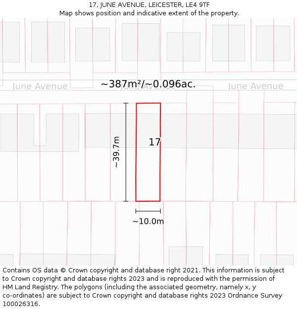 17, JUNE AVENUE, LEICESTER, LE4 9TF: Plot and title map
