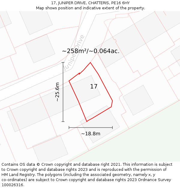 17, JUNIPER DRIVE, CHATTERIS, PE16 6HY: Plot and title map