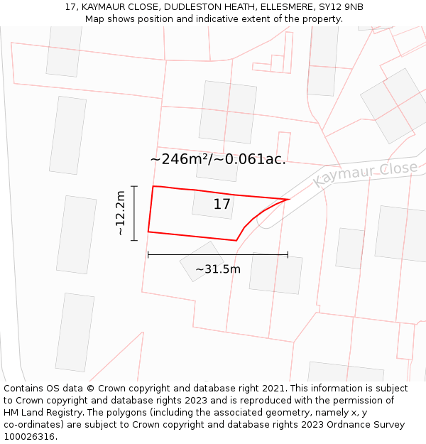 17, KAYMAUR CLOSE, DUDLESTON HEATH, ELLESMERE, SY12 9NB: Plot and title map