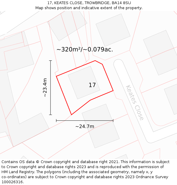 17, KEATES CLOSE, TROWBRIDGE, BA14 8SU: Plot and title map