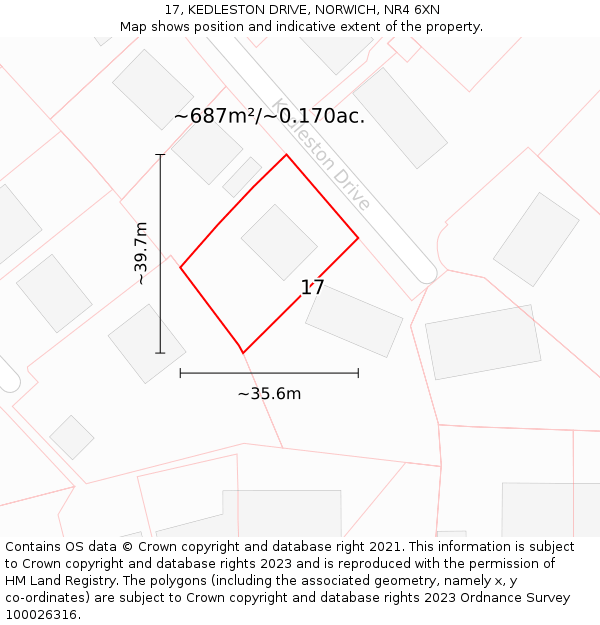 17, KEDLESTON DRIVE, NORWICH, NR4 6XN: Plot and title map