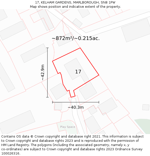 17, KELHAM GARDENS, MARLBOROUGH, SN8 1PW: Plot and title map