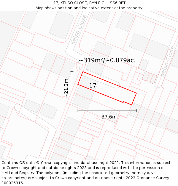 17, KELSO CLOSE, RAYLEIGH, SS6 9RT: Plot and title map