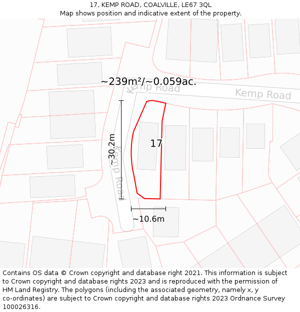 17, KEMP ROAD, COALVILLE, LE67 3QL: Plot and title map