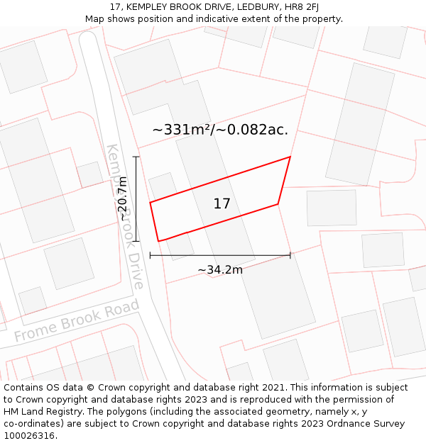 17, KEMPLEY BROOK DRIVE, LEDBURY, HR8 2FJ: Plot and title map