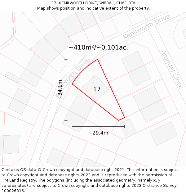 17, KENILWORTH DRIVE, WIRRAL, CH61 8TA: Plot and title map