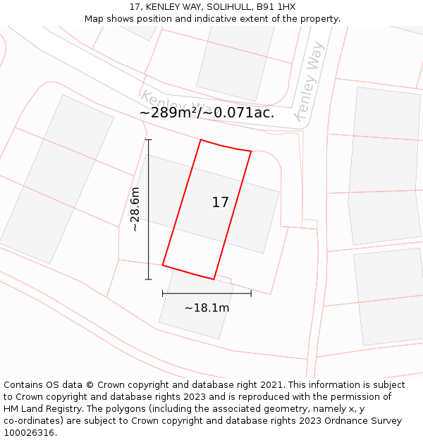 17, KENLEY WAY, SOLIHULL, B91 1HX: Plot and title map