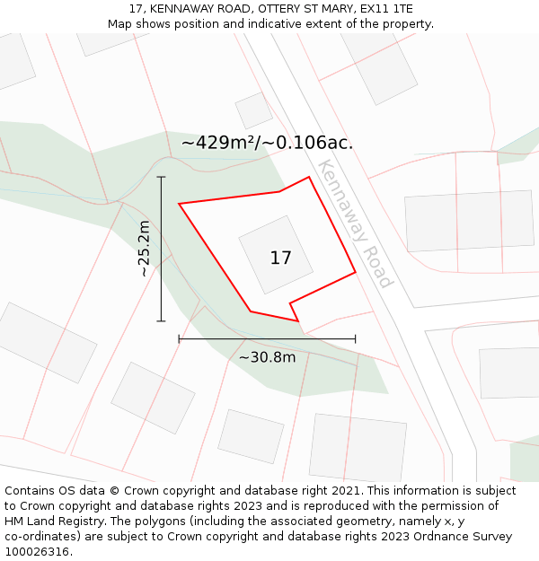 17, KENNAWAY ROAD, OTTERY ST MARY, EX11 1TE: Plot and title map