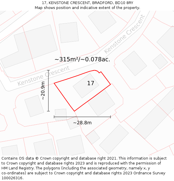 17, KENSTONE CRESCENT, BRADFORD, BD10 8RY: Plot and title map