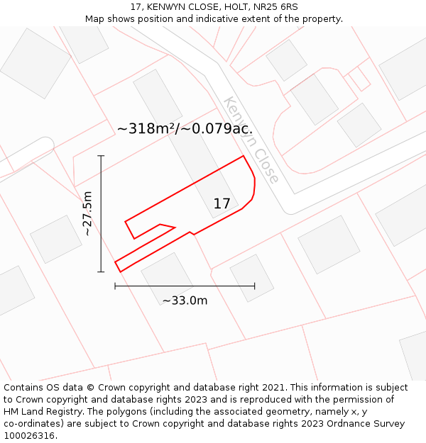 17, KENWYN CLOSE, HOLT, NR25 6RS: Plot and title map