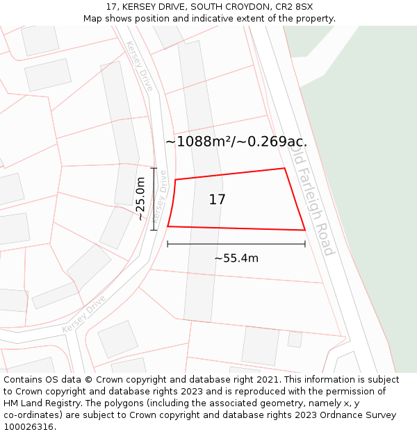 17, KERSEY DRIVE, SOUTH CROYDON, CR2 8SX: Plot and title map