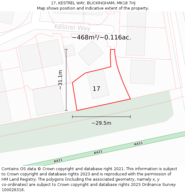 17, KESTREL WAY, BUCKINGHAM, MK18 7HJ: Plot and title map