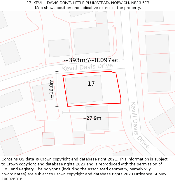 17, KEVILL DAVIS DRIVE, LITTLE PLUMSTEAD, NORWICH, NR13 5FB: Plot and title map