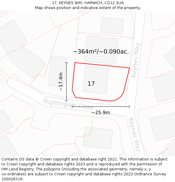 17, KEYNES WAY, HARWICH, CO12 3UA: Plot and title map