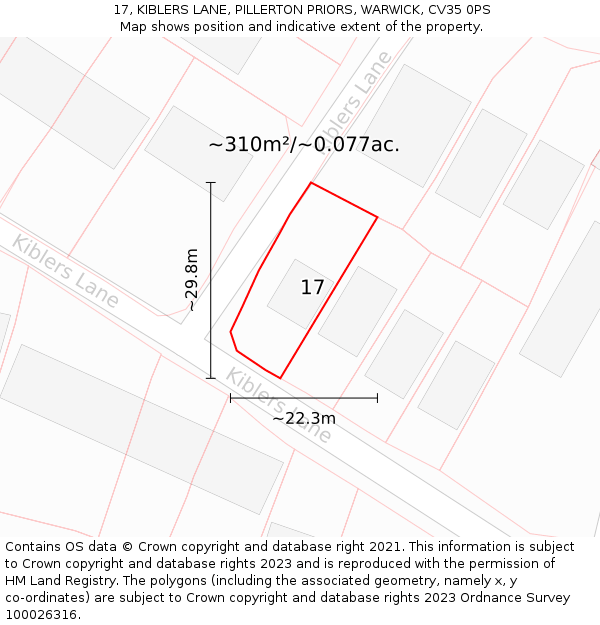 17, KIBLERS LANE, PILLERTON PRIORS, WARWICK, CV35 0PS: Plot and title map
