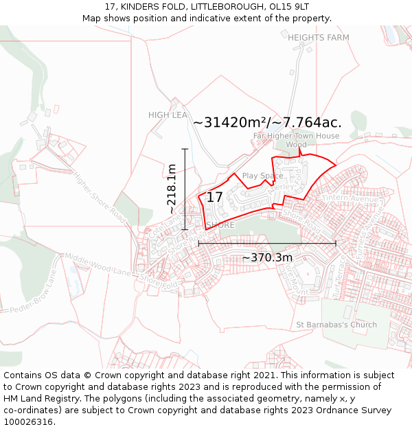 17, KINDERS FOLD, LITTLEBOROUGH, OL15 9LT: Plot and title map