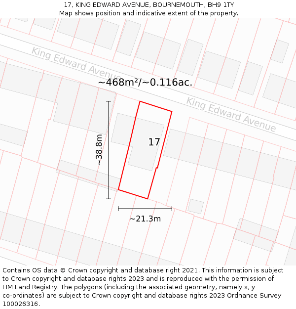 17, KING EDWARD AVENUE, BOURNEMOUTH, BH9 1TY: Plot and title map