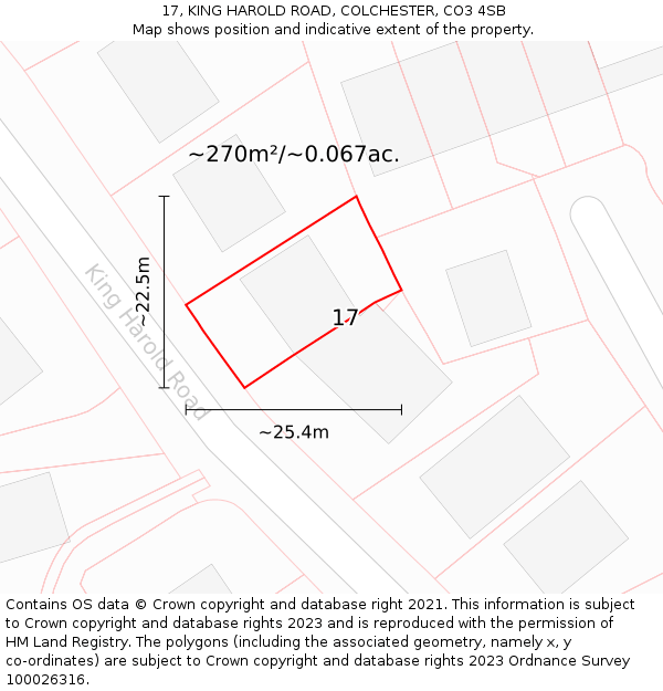 17, KING HAROLD ROAD, COLCHESTER, CO3 4SB: Plot and title map