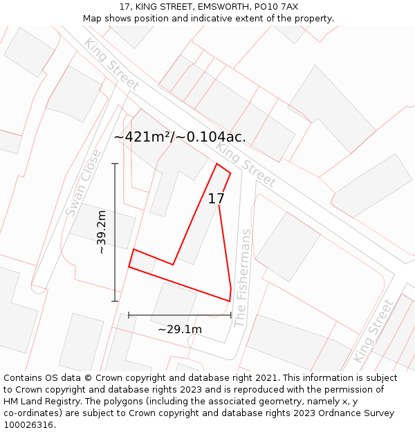 17, KING STREET, EMSWORTH, PO10 7AX: Plot and title map