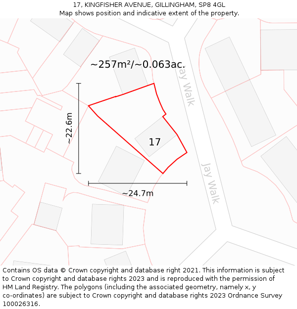 17, KINGFISHER AVENUE, GILLINGHAM, SP8 4GL: Plot and title map