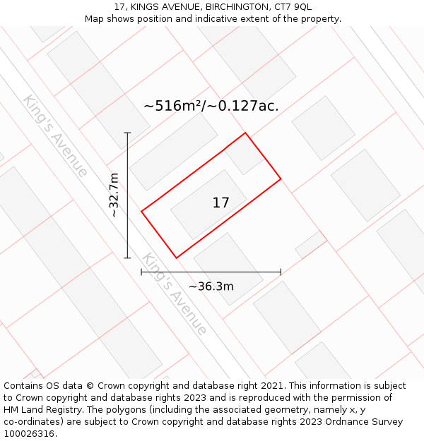 17, KINGS AVENUE, BIRCHINGTON, CT7 9QL: Plot and title map