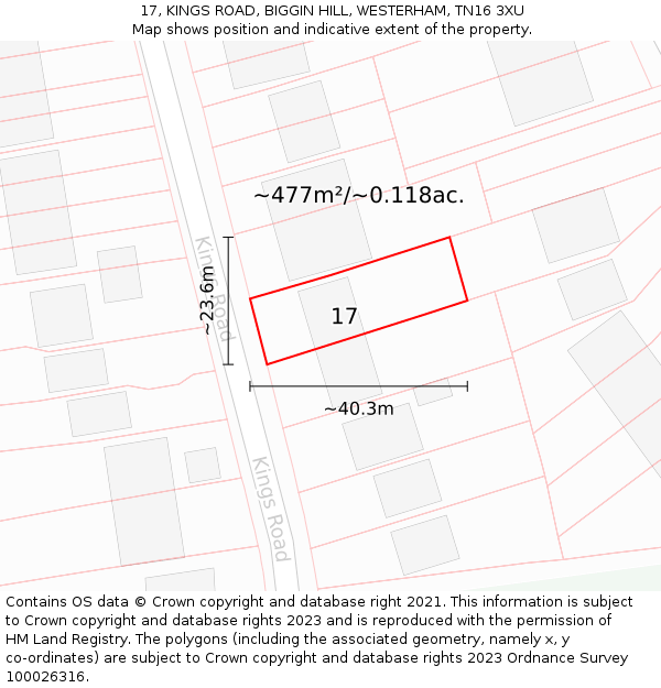 17, KINGS ROAD, BIGGIN HILL, WESTERHAM, TN16 3XU: Plot and title map