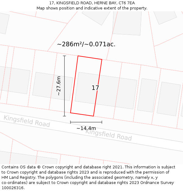 17, KINGSFIELD ROAD, HERNE BAY, CT6 7EA: Plot and title map