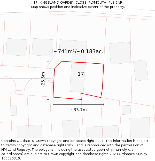 17, KINGSLAND GARDEN CLOSE, PLYMOUTH, PL3 5NR: Plot and title map