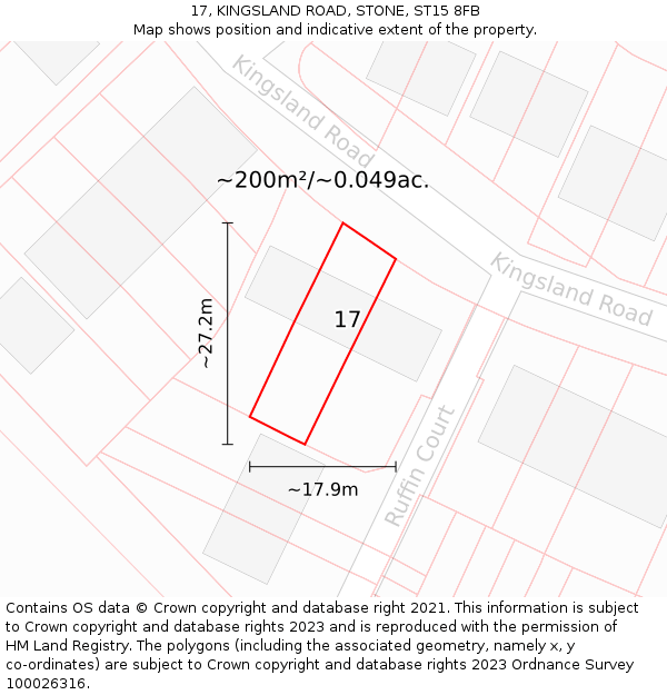 17, KINGSLAND ROAD, STONE, ST15 8FB: Plot and title map