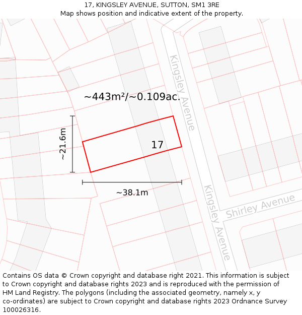 17, KINGSLEY AVENUE, SUTTON, SM1 3RE: Plot and title map