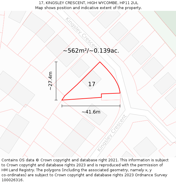 17, KINGSLEY CRESCENT, HIGH WYCOMBE, HP11 2UL: Plot and title map