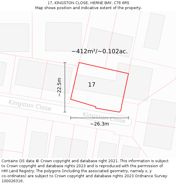 17, KINGSTON CLOSE, HERNE BAY, CT6 6RS: Plot and title map