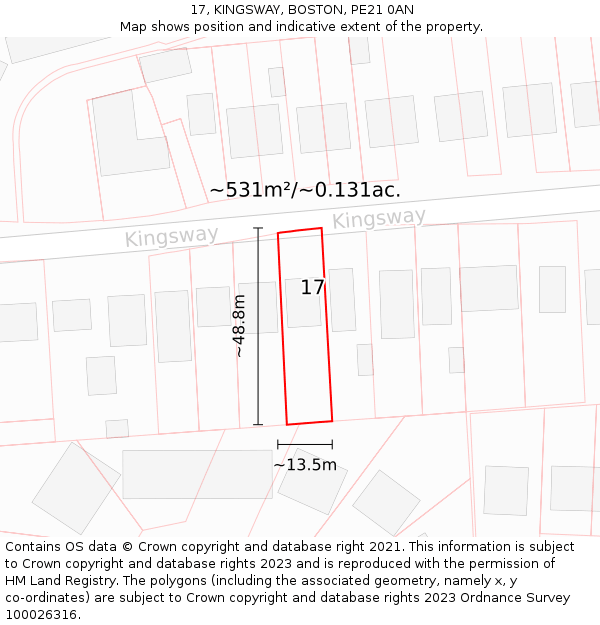 17, KINGSWAY, BOSTON, PE21 0AN: Plot and title map