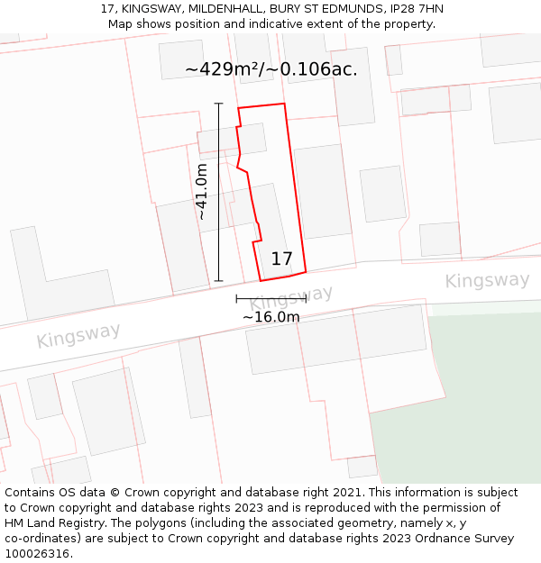 17, KINGSWAY, MILDENHALL, BURY ST EDMUNDS, IP28 7HN: Plot and title map