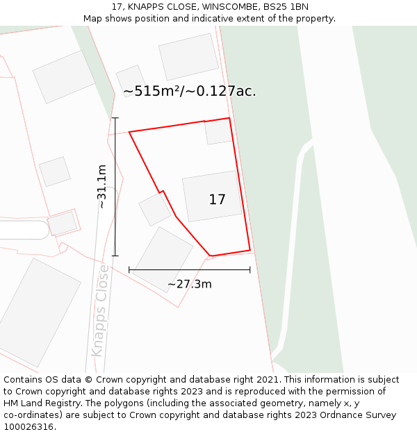 17, KNAPPS CLOSE, WINSCOMBE, BS25 1BN: Plot and title map