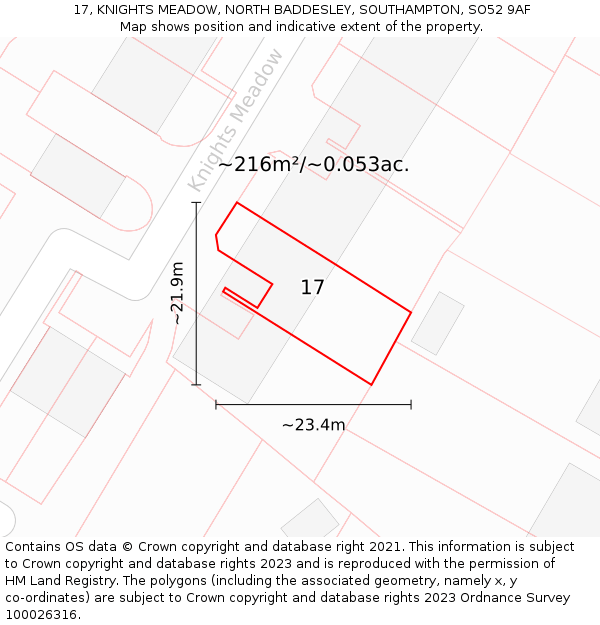 17, KNIGHTS MEADOW, NORTH BADDESLEY, SOUTHAMPTON, SO52 9AF: Plot and title map