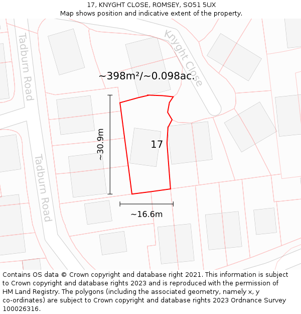 17, KNYGHT CLOSE, ROMSEY, SO51 5UX: Plot and title map