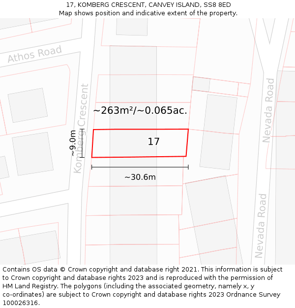 17, KOMBERG CRESCENT, CANVEY ISLAND, SS8 8ED: Plot and title map